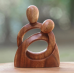 Handcrafted Mother and Child Wood Sculpture, 
