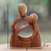 Handcrafted Mother and Child Wood Sculpture, 