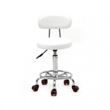 Round Shape Adjustable Salon Stool with Back and Line White